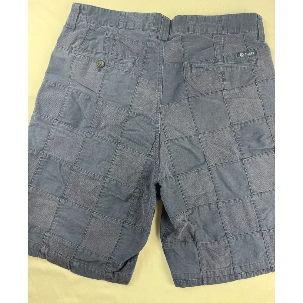 Chaps Mens 33 Navy Blue Patchwork Corduroy Shorts Flat Front Casual‎ Prep Cotton